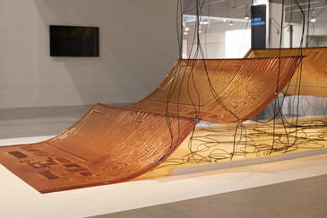 View of the installation Fossilation in exhibition context