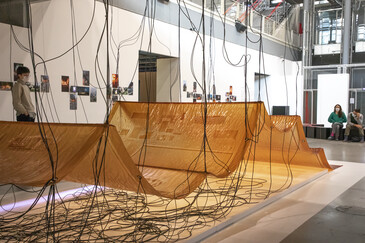 View of the installation Fossilation in exhibition context