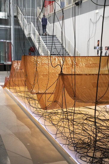 View of the installation Fossilation in exhibition context